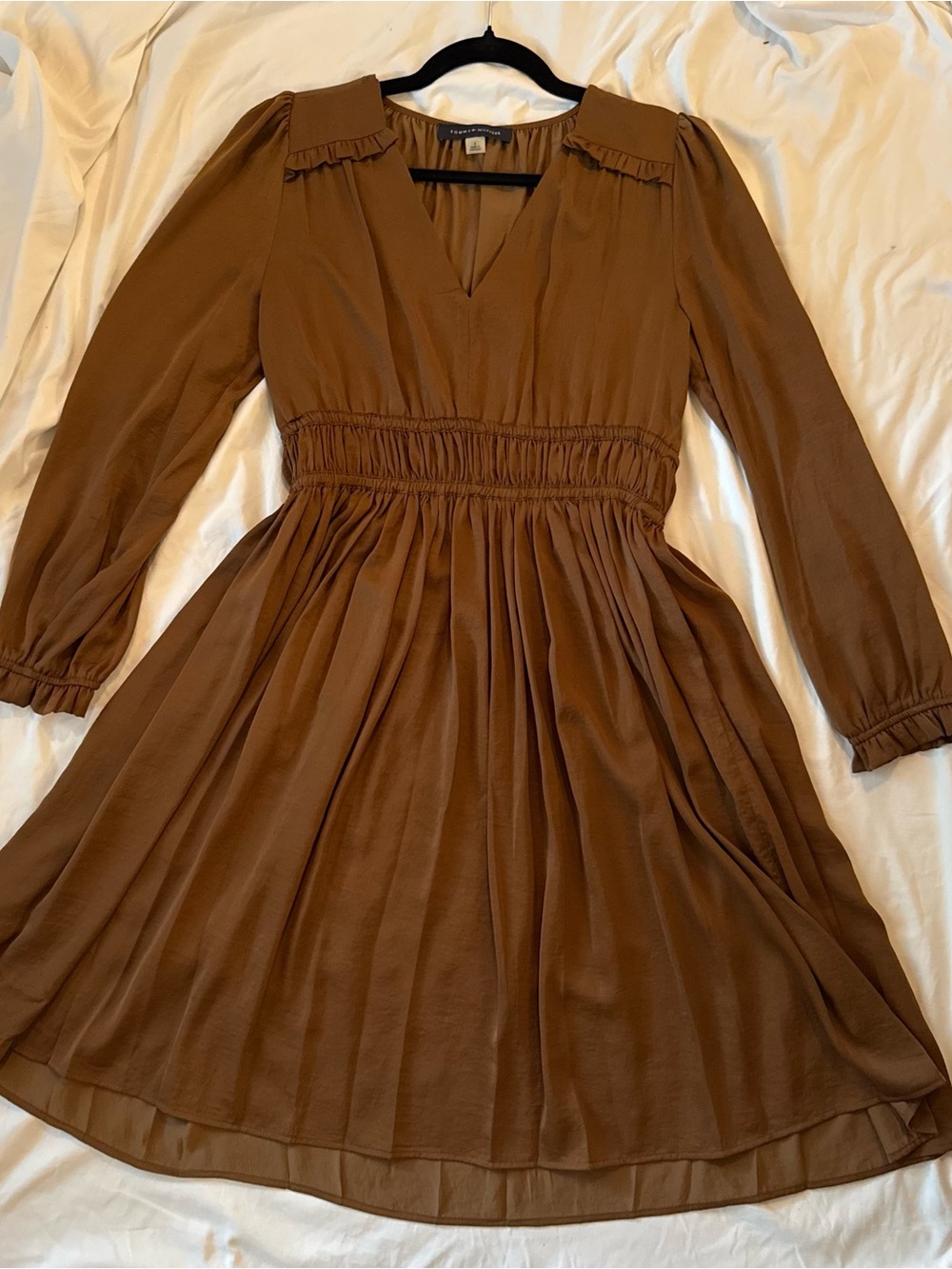 Tommy Hilfiger Brown Long Sleeve Smocked Waist Dress